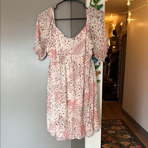 Everly Pink and Red Floral Puff Sleeve mini Sundress